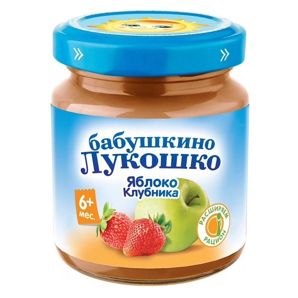 изображение Пюре Бабушкино лукошко 100г с 6 мес. яблоко,клубника от интернет-аптеки ФАРМЭКОНОМ