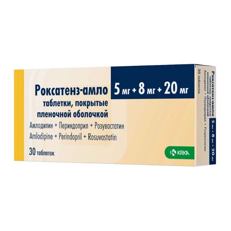 изображение Роксатенз-амло таб.п.п/о 5мг+8мг+20мг N30 вн от интернет-аптеки ФАРМЭКОНОМ