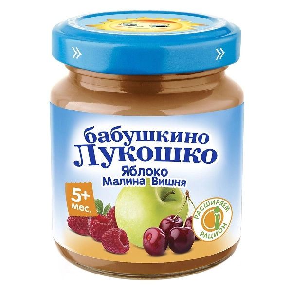 изображение Пюре Бабушкино лукошко 100г с 5 мес. яблоко,вишня,малина от интернет-аптеки ФАРМЭКОНОМ