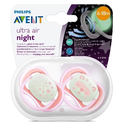 изображение Пустышка Avent Ultra Аir night SCF376/22 6-18 месяцев 2шт от интернет-аптеки ФАРМЭКОНОМ