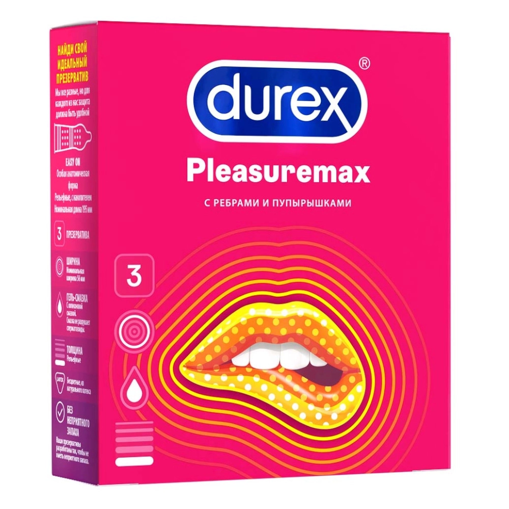 изображение Презервативы Durex 3 шт. Pleasuremax от интернет-аптеки ФАРМЭКОНОМ