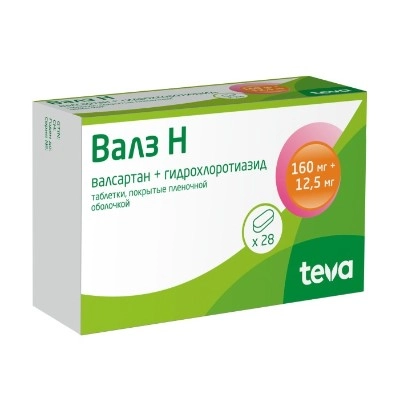 изображение Валз Н таб.п.п/о 160мг+12.5мг N28 вн от интернет-аптеки ФАРМЭКОНОМ