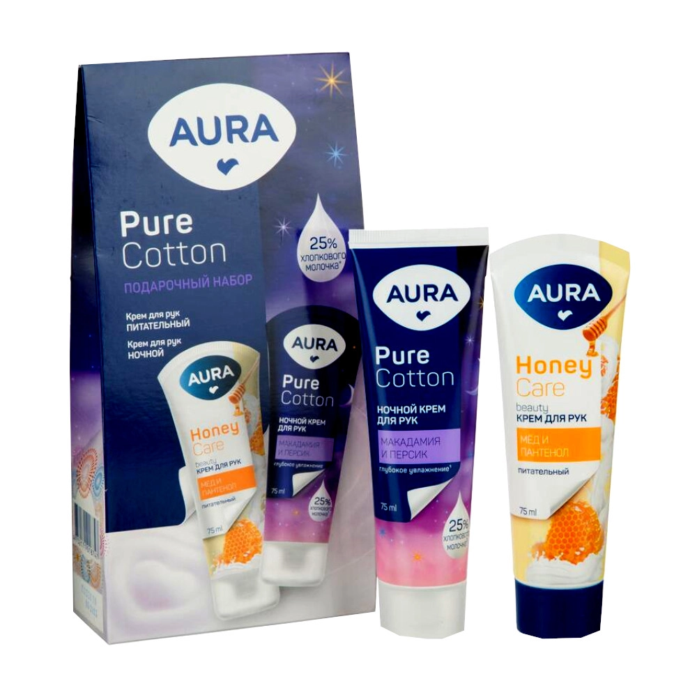 изображение Набор подарочный Aura Pure Cotton крем для рук + крем для рук ночной от интернет-аптеки ФАРМЭКОНОМ