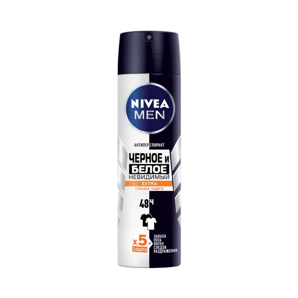 изображение Дезодорант-антиперспирант спрей Nivea For Men Extra Черное и Белое 150мл от интернет-аптеки ФАРМЭКОНОМ