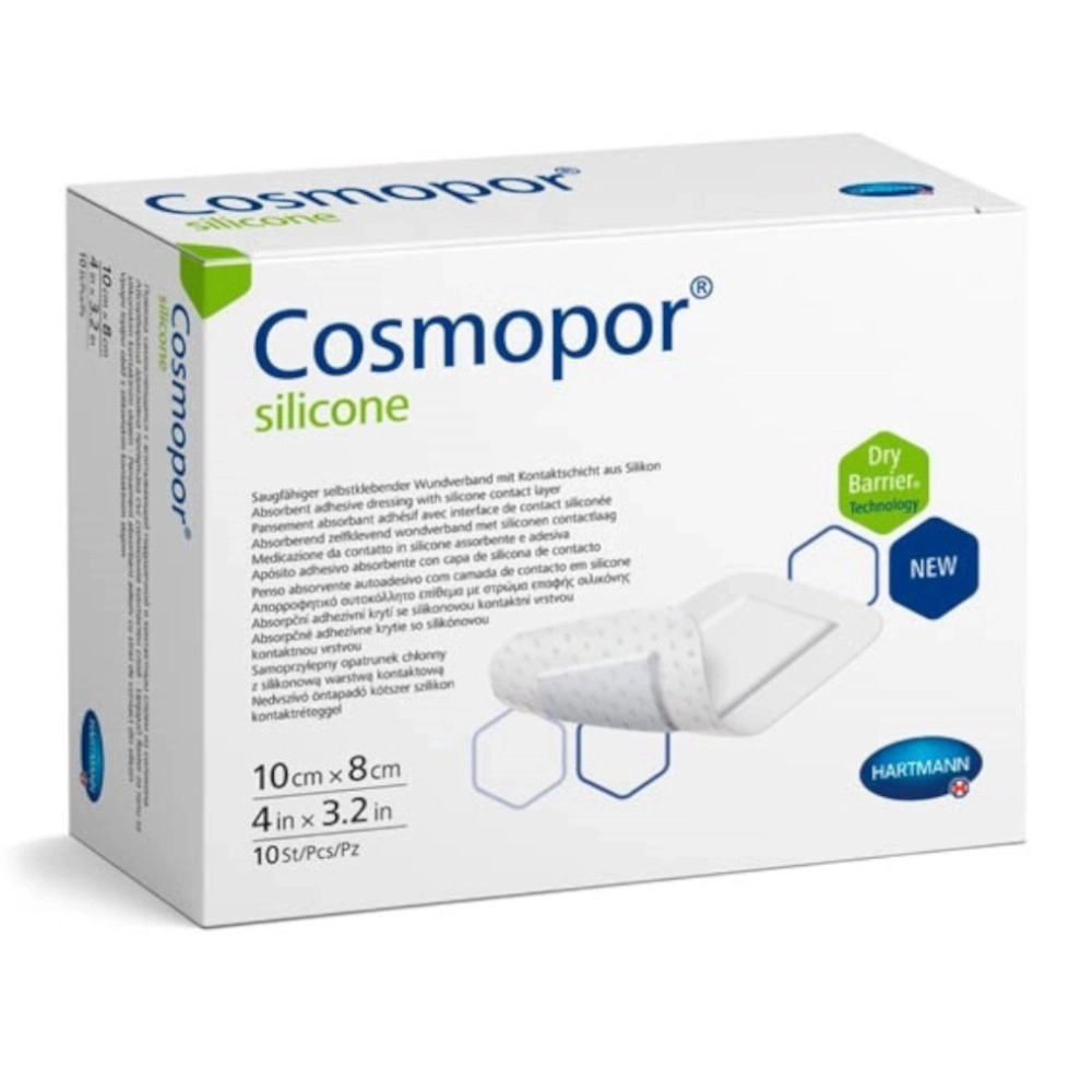 Повязка самоклеющаяся Cosmopor Silicone стерильная 10*8см 10шт купить в аптеке ФАРМЭКОНОМ