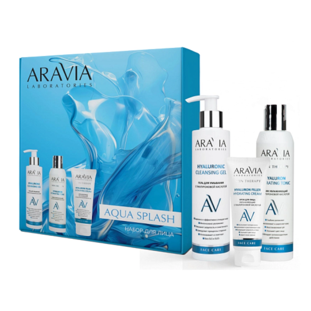 изображение Подарочный набор ARAVIA Laboratories Aqua Splash: крем для лица увлажняющий 50мл+гель для умывания 200мл+тоник увлажняющий 200мл от интернет-аптеки ФАРМЭКОНОМ