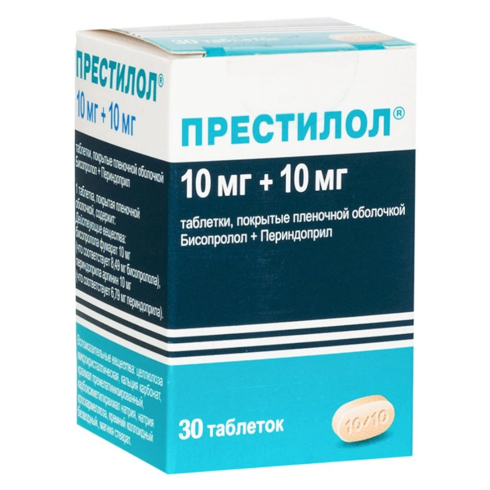 изображение Престилол таб.п.п/о 10мг+10мг N30 вн от интернет-аптеки ФАРМЭКОНОМ