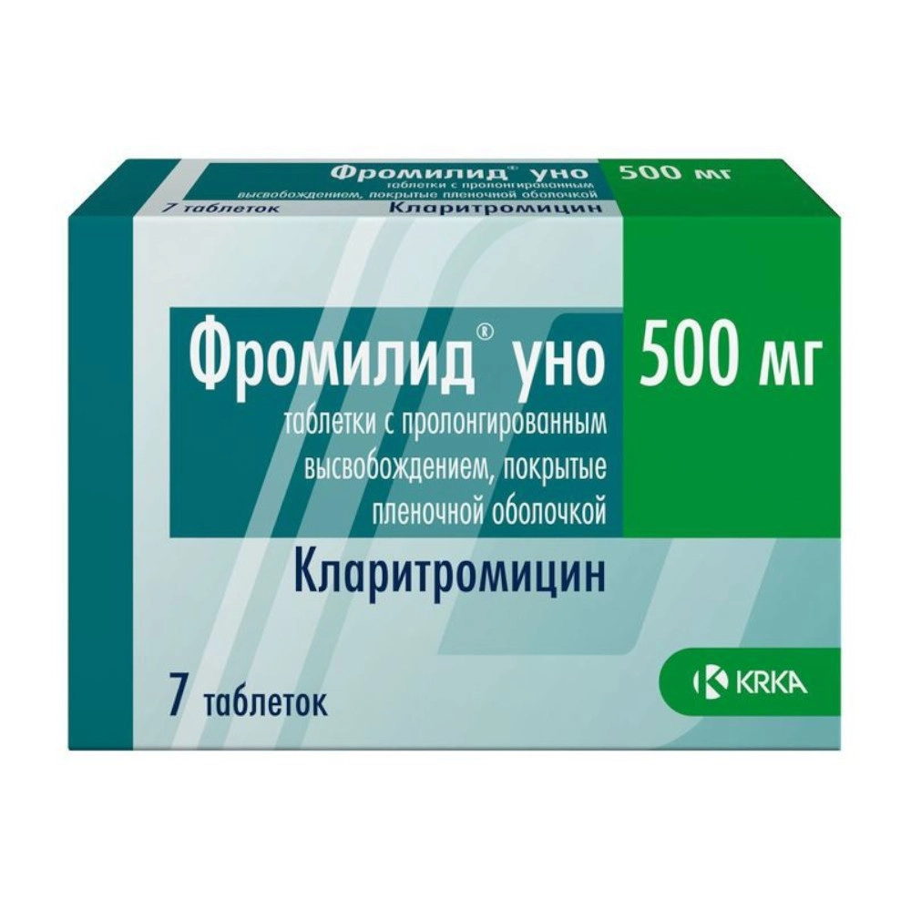 изображение Фромилид Уно таб.пролонг.в.п.п/о 500мг N7 вн от интернет-аптеки ФАРМЭКОНОМ