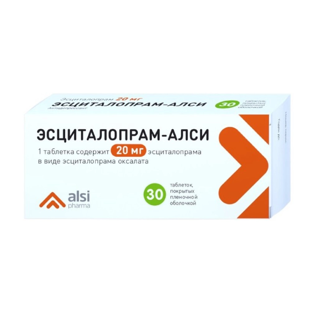 изображение Эсциталопрам-алси таб.п.п/о 20мг N30 вн от интернет-аптеки ФАРМЭКОНОМ