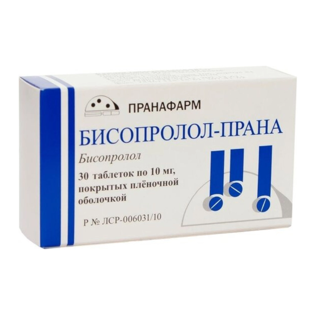 изображение Бисопролол-ПРАНА таб.п.п/о 10мг N30 вн от интернет-аптеки ФАРМЭКОНОМ